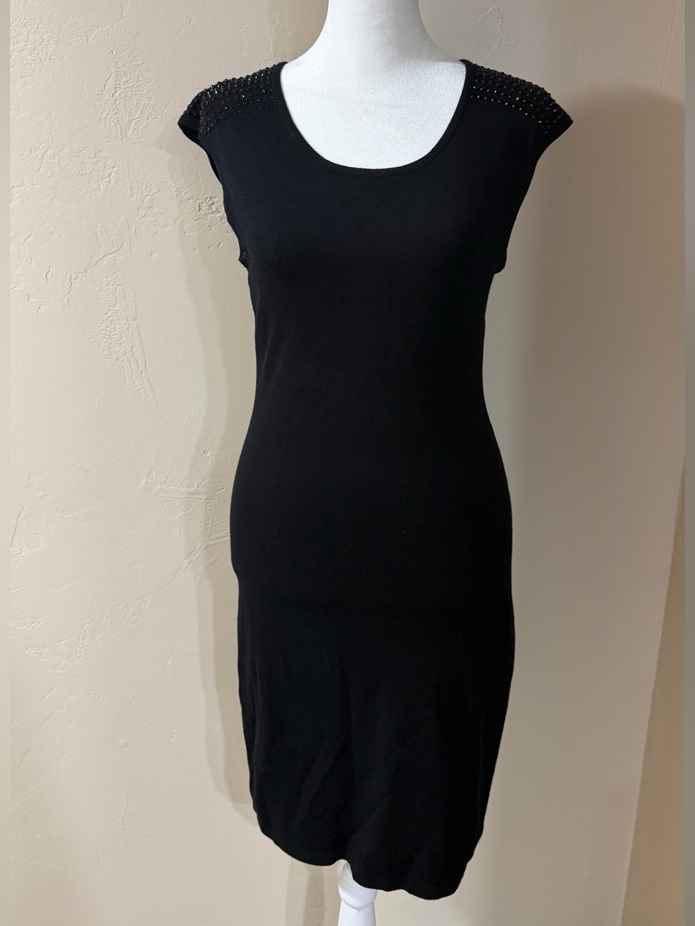 Express Black Studded Shoulder Knit Bodycon Sweater Dress (NWOT)